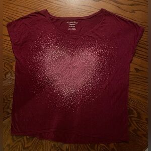 American Eagle Outfitters Maroon Heart Tee